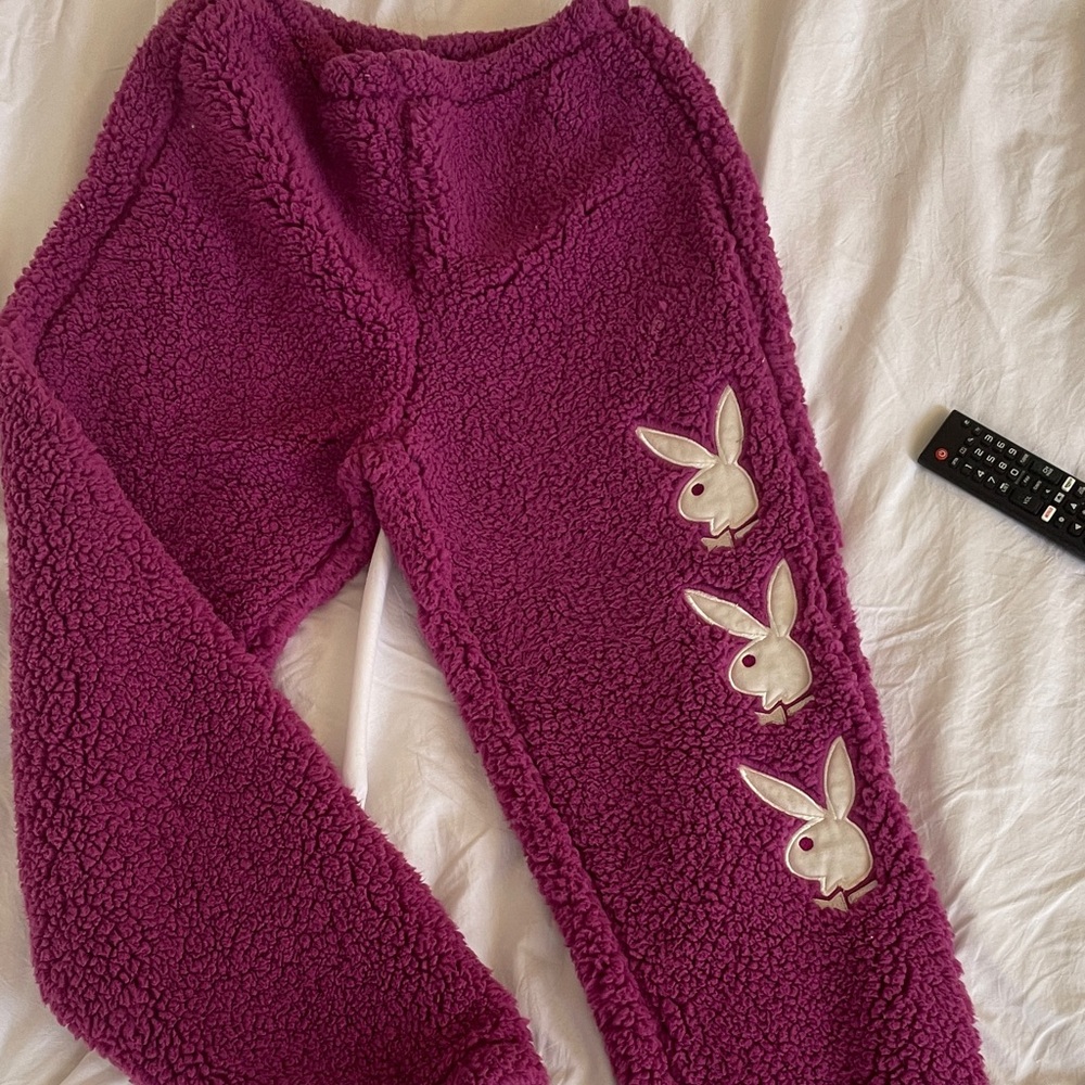 PLAYBOY Magenta Fleece Joggers with Bunny Accents